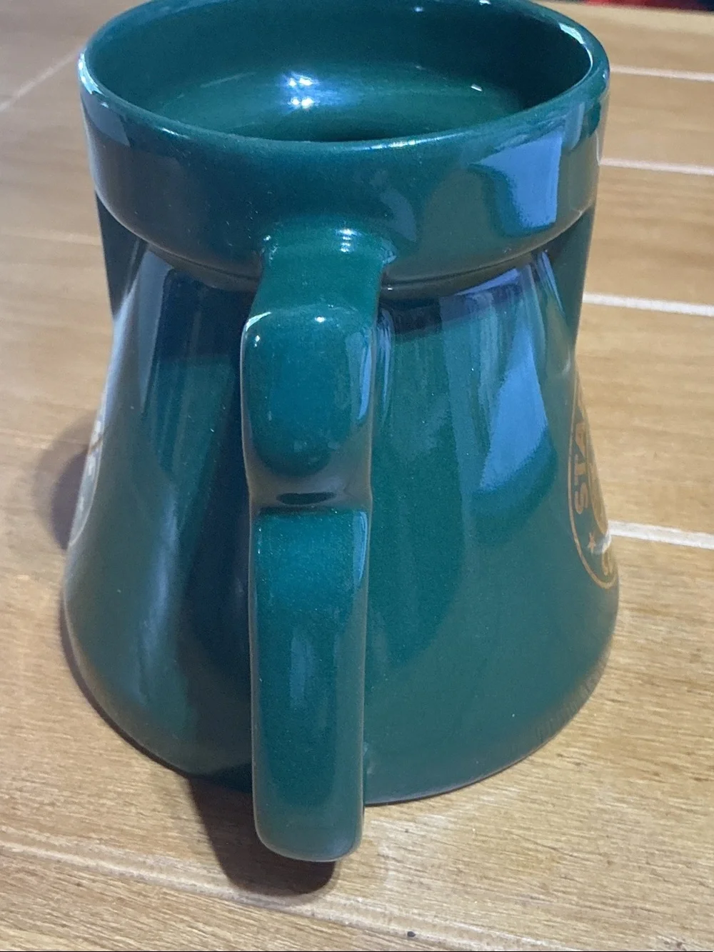 Starbucks Dark Green Ceramic Travel Coffee Mug with Gold Logo